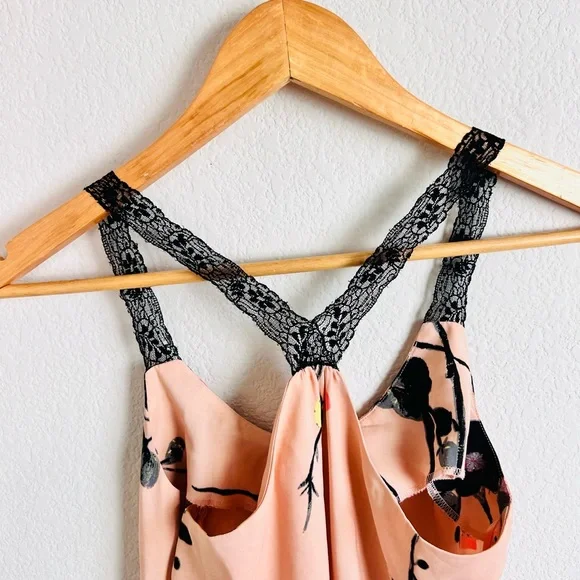 Blush Pink Watercolor Floral Silk Lace Strap Tank Dress - Picture 5 of 10